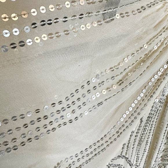 Anthropologie Carolina K Women’s Charo Off Shoulder Cream Sequined Boho Dress - Picture 11 of 14